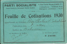 2 X Feuilles De Cotisations Parti Socialiste (1930/1931) Avec Vignettes / ECHASSIERES (03) - Cartes De Membre