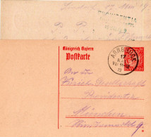 Bayern 1919, 10 Pf. Ganzsache V. Sindorf M. K1 ARNBRUCK - Brieven En Documenten