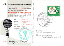 BRD 1967, 21. Dt. Kinderdorf Ballonflug, Ballon Graf Zeppelin Ab Friedrichshafen - Luft- Und Zeppelinpost