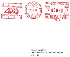 Svizzera,  Affrancatura Meccanica Rossa, Genova, 20/9/1988 - 1948 - 1998 - 40' OMS Organizzazione Mondiale Della Sanità - OMS