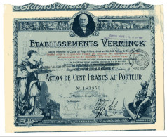 ETABLISSEMENTS VERMINCK;  Action De Cent Francs - Agriculture