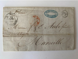 !!! RÉUNION, LETTRE DE 1843 PORT PAYÉ  DE ST DENIS POUR MARSEILLE - Cartas & Documentos