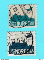 Norvège 2 Timbres Poste Aerienne Nuance De Teinte - Avion Et Chateau - Oblitérés