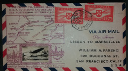 CORREIO AÉREO - FIRST FLIGHT - LISBOA  A MARSEILLE - Lettres & Documents