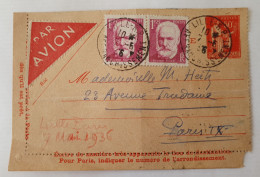 Aviation Lille Paris 7 Mai 1936 Entier Paix Avec Complément D'affranchissement Victor Hugo X 2 - 1927-1959 Storia Postale