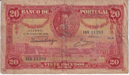 BILLETE DE PORTUGAL DE 20 ESCUDOS DEL AÑO 1925 (BANKNOTE) - Portogallo