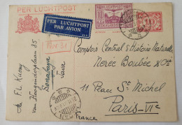 Soerabaya Java 1931 Per Luchtpost Pour Paris France Stationary + Complément D'afffranchissement - Netherlands Indies