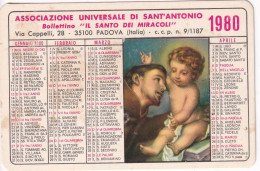 Calendarietto - Associazione Universale Di Sant'antonio - Il Santo Dei Miracoli - Padova - Anno 1980 - Petit Format : 1971-80