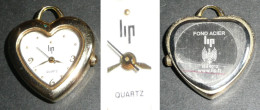 Rare Montre / Pendentif à Quartz, LIP, En Métal Doré, Forme De Coeur - Horloge: Juwelen