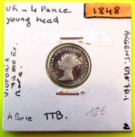 Royaume Uni, 4 Pence 1848, Rare,  TTB, Angleterre, Argent, Silver, Grande Bretagne. - Andere & Zonder Classificatie