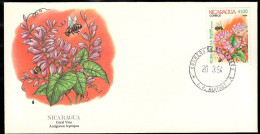 NICARAGUA(1984) Bee. Coral Vine (Antigonon Leptopus). Unaddressed FDC With Cachet. Scott No 1339. - Nicaragua