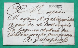 MARQUE RENNES ILLE ET VILAINE POUR GUINGAMP COTES DU NORD LN N°4 1742 LETTRE COVER FRANCE - 1701-1800: Précurseurs XVIII