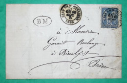 N°90 SAGE CAD TYPE 17 GARE DE MONTELIMAR DROME BM BOITE MOBILE DEPART GUILLON POUR DIEULEFIT 1878 LETTRE COVER FRANCE - Poste Ferroviaire