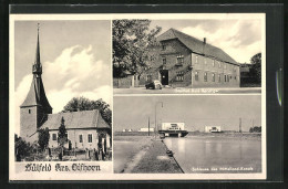 AK Sülfeld Kr. Gifhorn, Gasthof Karl Sprenger, Kirche, Schleuse D. Mittelland-Kanals  - Gifhorn