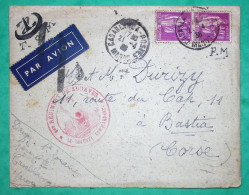 N°281 X2 PAIX FRANCHISE MILITAIRE FM CASABLANCA MAROC TAXE AVION REGIMENT DE ZOUAVES POUR BASTIA CORSE 1936 COVER FRANCE - 1927-1959 Storia Postale