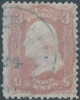 United States,U.S.A,1861 George Washington,3C Pink Used,Scott#:64 -High Value In The Catalogue!Over €1000,00 - Usados
