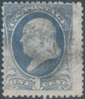 United States,U.S.A,1870 Benjamin Franklin,1¢-Dark Ultramarine,Without Grill-Used - Usados