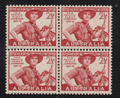 AUSTRALIA 1948 2.1/2d  LAKE "PAN-PACIFIC SCOUT JAMBOREE,WONGA PARK " BLOCK OF (4) MNH, - Blocks & Sheetlets