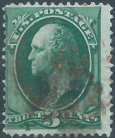 United States,U.S.A,1873 Designs Of 1870-1871 With Secret Marks-3¢ Green,Shading Below The Upper Ribbon,below"THREE" - Usados