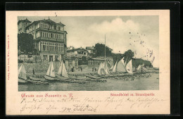 AK Sassnitz A. R., Strandhotel Und Segelschiffe Am Strand  - Sassnitz