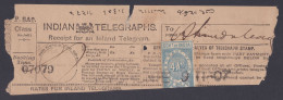 Inde British India 1907 King Edward VII, Indian Telegraph Receipt, Bombay, Telegram - 1902-11  Edward VII