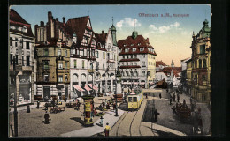 AK Offenbach A. M., Marktplatz Mit Strassenbahn Und Litfassäule  - Offenbach