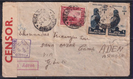 Italian Eastern Africa, Italy Colony, Censor Airmail Cover Used 1940, Bird, Airplane, Aviation, To Aden Camp - Africa Orientale Italiana