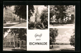 AK Eichwalde, Ansichten Schule, Kirche, Bahnhofstrasse  - Eichwalde