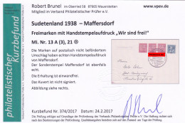 Sudetenland: Maffersdorf, MiNr. 13A, 21, Auf Drucksache Brief - Sudetenland