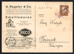 AK Berlin, Geschäftskarte G. Regeler & Co., Ritterstrasse 71  - Kreuzberg