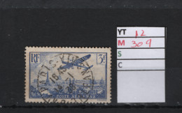 PRIX FIXE A 10% DE LA COTE Obl  12 YT 309 MIC Avion Survolant Paris « Poste Aérienne » 1936    69A/51B - 1927-1959 Gebraucht