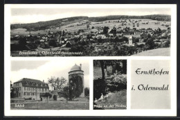 AK Ernsthofen I. Odenwald, Gesamtansicht, Schloss Und Partie An Der Modau  - Odenwald