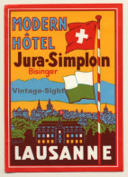 Lausanne / Switzerland: Modern Hotel Jura-Simplon (Vintage Luggage Label 1950s) - Hotel Labels