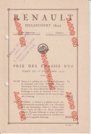 Fixe Tarif Renault Billancourt Septembre 1919 - Voitures