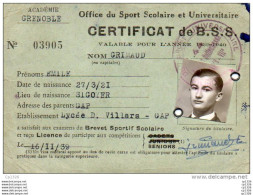 510Bf   Carte De Brevet Sportif Scolaire Office Du Sport Scolaire Universitaire Lycée D. Villars à Gap - Andere & Zonder Classificatie