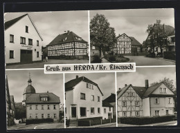AK Herda /Kr. Eisenach, Feuerwehrgerätehaus, Fritz-Erbe-Strasse, Konsum Marksuhler Strasse, Kinderkrippe, Rat Der Gem  - Marksuhl