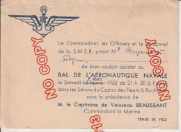 Fixe Invitation Bal Aéronautique Casino Des Fleurs Rochefort 8 Mars 1952 - Documentos