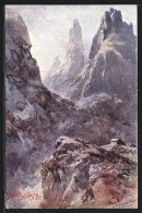 Künstler-AK Edward Theodore Compton: Vajolet-Hütte, Bergpanorama  - Compton, E.T.