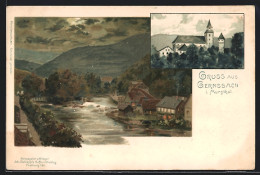 Künstler-AK Gernsbach I. Murgthal, Teilansicht, Kirche  - Gernsbach