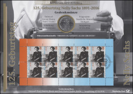 3230 125. Geburtstag Von Nobelpreisträgerin Nelly Sachs - Numisblatt 2/2016 - Coin Envelopes