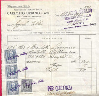 QUATTRO MARCHE BOLLO IMPOSTA ENTRATA SU FATTURA -  ASTI *26.GIUGNO.1942 - Revenue Stamps