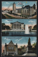 AK Posen / Poznan, Kgl. Schloss, Stadttheater, Kgl. Akademie U. Bismarck-Denkmal  - Posen