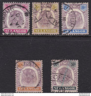 1895-99 SELANGOR, SG  N° 54/57+59 Tiger 5 Val. USED - Other & Unclassified