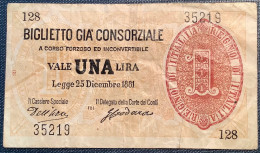 REGNO D' ITALIA BIGLIETTO Già CONSORZIALE 1 LIRA DEL 25.12.1881 RARO. (Italy Banknote Paper Money - Biglietti Consorziale