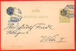 Aa1623 - SERBIA - POSTAL HISTORY - Overprinted STATIONERY Card With ADDED STAMP  To Wien AUSTRIA   1903 - Serbie