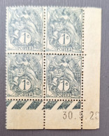 France 1928  N°107 En Bloc De 4  30/5/29 ** TB Cote 10€ - ....-1929