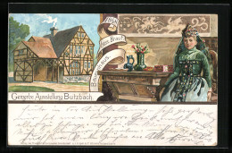 Lithographie Butzbach, Gewerbe Ausstellung 1898, Bauernhaus Mit Hess. Braut  - Butzbach