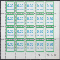 37673# TIMBRES FICTIFS ** BLOC DE 20 BAS DE FEUILLE COIN DATE 20 3 1980 COURS D' INSTRUCTION SANS VALEUR VOIR SCAN - Fictifs