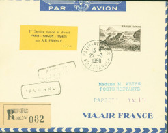 1er Service Rapide Et Direct Paris Saigon Tahiti Par Air France Recommandé CAD Paris Aviation 22 3 1950 Par Avion - 1927-1959 Storia Postale