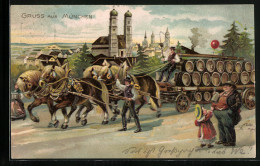 Lithographie Ganzsache Bayern PP15D47 /01: München, Oktoberfest1906, Bierkutsche, Frauenkirche Im Hintergrund  - Postkarten